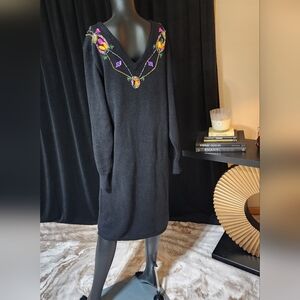 PLAIN JANE VINTAGE JEWELED SWEATER DRESS BLACK LARGE